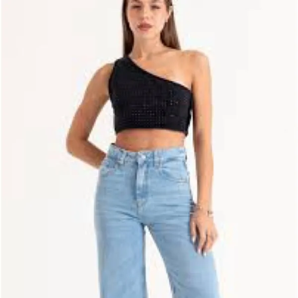 Zara Denim Crop Top With Rhinestones size medium - Image 8