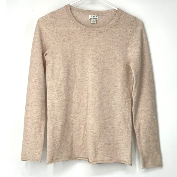 Xs J.Crew crewneck long-sleeve sweater 100% Cashmere Knit Beige Pullover Women's - Image 2