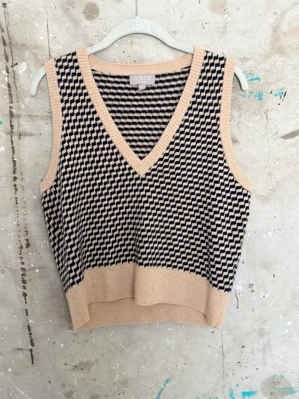 J Crew Cashmere Jacquard V-Neck Sweater Vest - Image 3