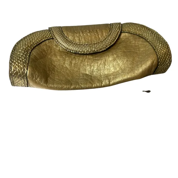 vintage Versace Parfums gold cosmetic clutch bag makeup metallic snakeskin - Image 2
