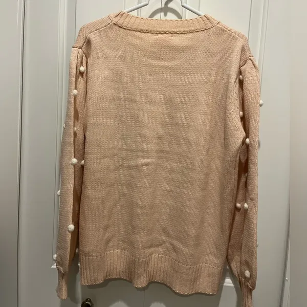 Pink Lily Adorable Light Pink Lightweight Pom Sweater Sz L EUC - Image 4