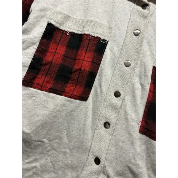 POL Black Plaid Mixed Media Oversized Shacket Women’s Size M YKT19 Boho Hippie - Image 4