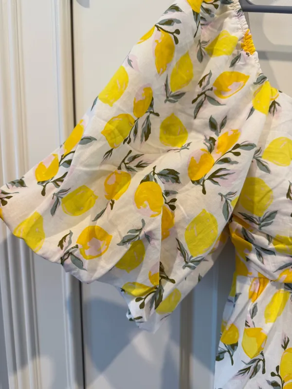 NWT Trixxi Yellow and White Lemon Tiered Puff Sleeve Mini Dress - Image 4