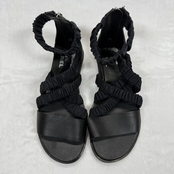 Sorel Gladiator Sandals Ruched Straps Back Zipper Black Leather Size‎ 6.5 - Image 2