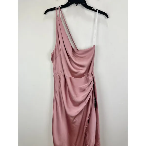 Lulus Signature Elegance Rose Satin One Shoulder Maxi Dress Formal Large NWT - Image 6