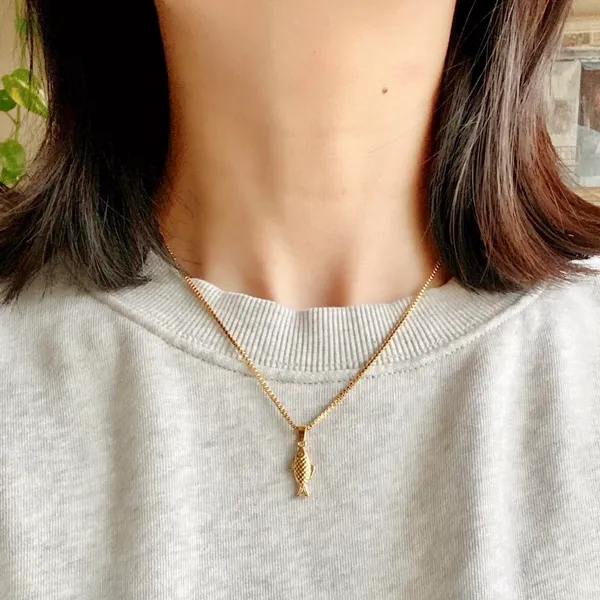 Handmade gold tone fully stainless steel fish boho funky chic simple necklace🌀🐟 - Image 5