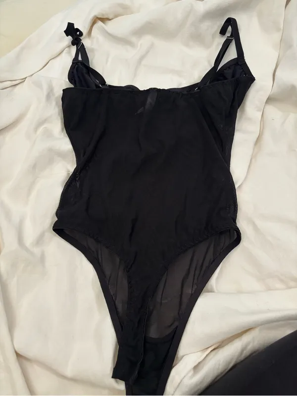 KAT THE LABEL Black Sheer Mesh Underwire Corset Bodysuit Lingerie - Image 4
