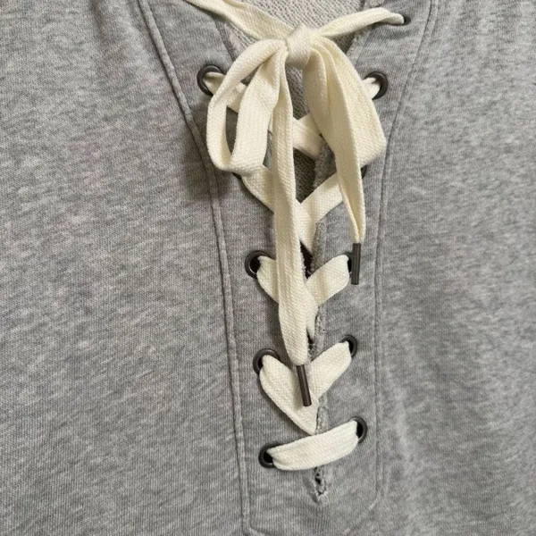 Aerie Lace Up Oversized Relaxed Crew Sweatshirt Heather‎ Gray XS NWOT - Image 4