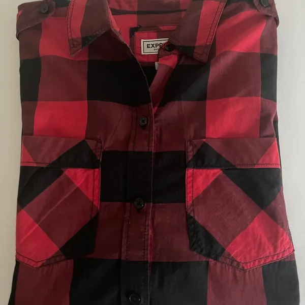 Vintage Express Red & Black Plaid Button-Up Shirt (Minor Flaw) - Image 5