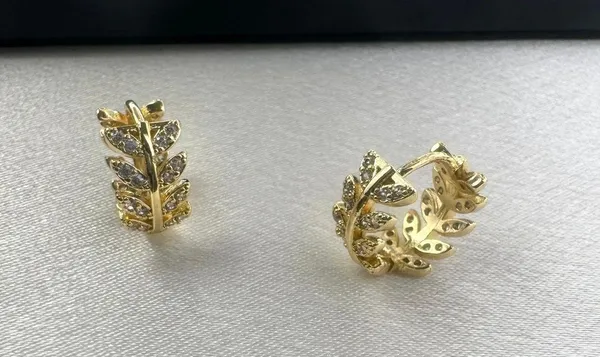 13mm Small CZ Leaf Hoop Earrings for Women - Image 2