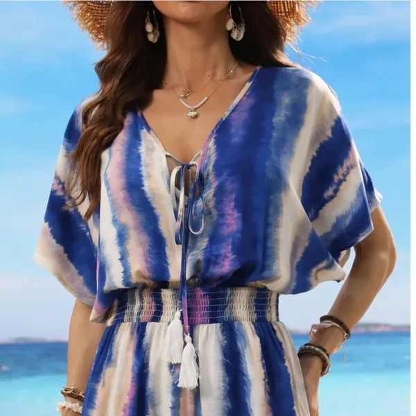 Cupshe Abstract Print V neck Tassel Toe Romper - Image 2