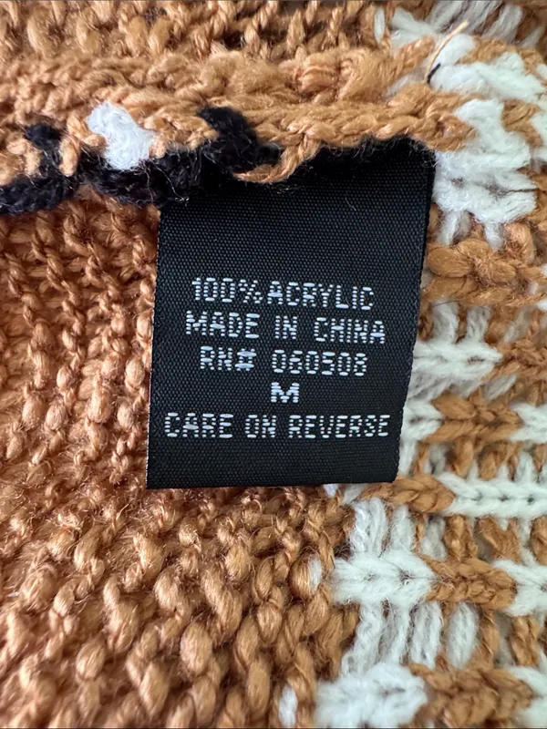 Angie NWT Collared Fair Isle Cropped Knit Sweater Mustard Brown Boho Medium - Image 10