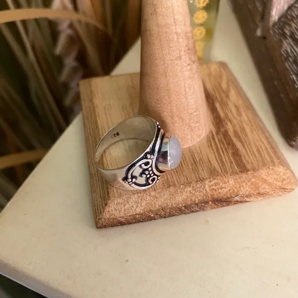 Moonstone Sterling Silver Wide Band Ring Size 7.5 - Image 3