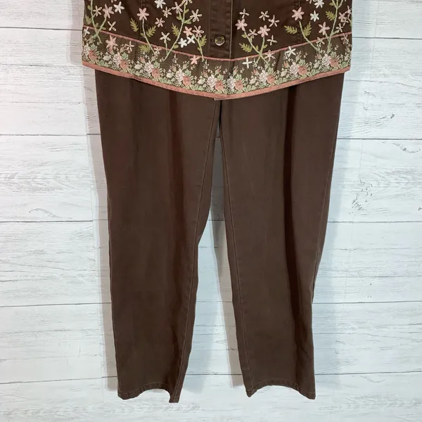 Vintage Susan Bristol Women’s Brown Corduroy Vest&pants set Floral Embroidery M - Image 3