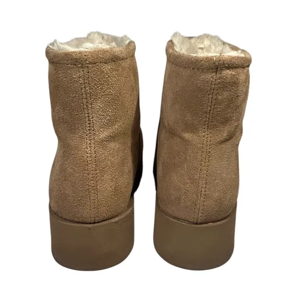 Suede Platform Ankle Boots Faux Shearling Lined Camel Brown 25033100 F24 US 8 - Image 7