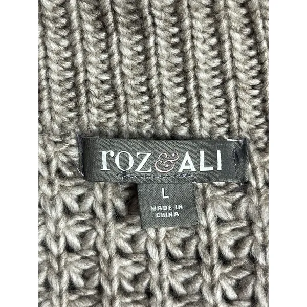 ROZ‎ & ALI Faux Fur Trimmed Cardigan Sweater Jacket Sz L Large I0216 - Image 2