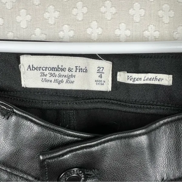 Abercrombie‎ & Fitch Black Vegan Leather The 90s Straight High Rise Pants - Image 3