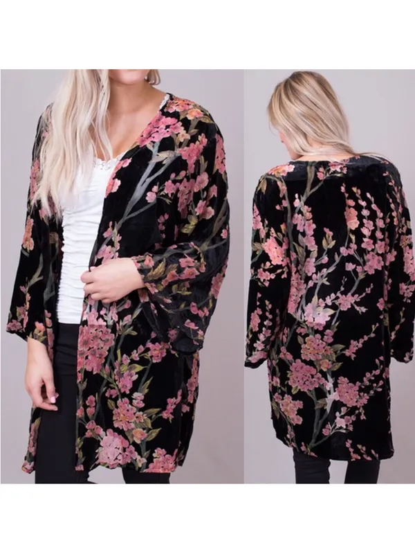 POL Cherry Blossoms Floral Burnout Velvet Kimono Cardigan Size Large‎ - Image 2