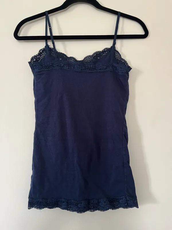 Aeropostale Navy Lace Trim Cami Tank Top Womens Medium Layering Basic 2000s - Image 4