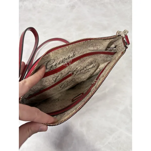 Guess Red Patent Quilted Crossbody‎ Bag Logo Embossed Chain Strap Purse Chain - Image 6