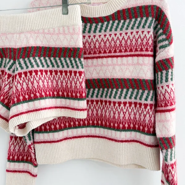 Pink Lily Cream Multi Fair Isle Knit Sweater Short Set - Image 3