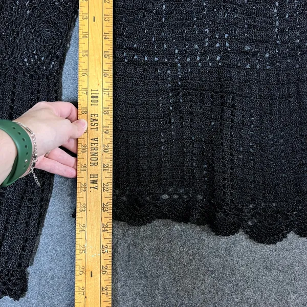 Bette Paige Black Crochet Cardigan XL Bell Sleeve Scallop Hem Boho Whimsigoth - Image 5