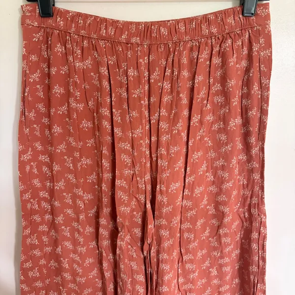 American Eagle Terracotta Orange Floral Wide Leg Crop Pants Medium Viscose - Image 9
