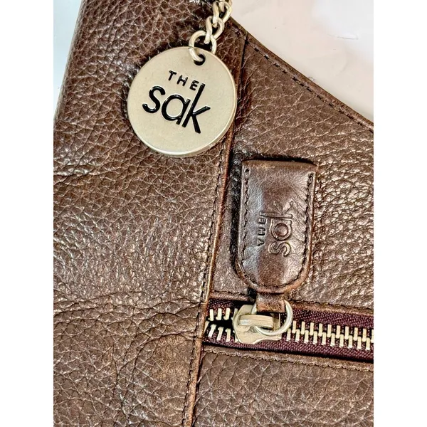 Brown Pebbled Leather Hobo Shoulder Bag The Sak Minimalist Zip Pocket Purse Y2K - Image 3