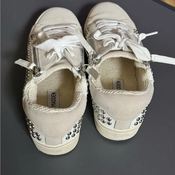Steve Madden Cream Studded Low-Top Sneakers with‎ Suede Finish - Image 4