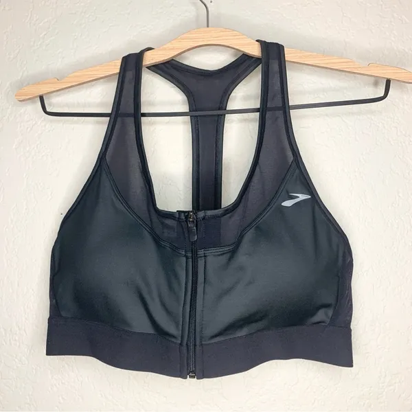 Brooks Fast Forward Zip Up Black Mesh Racerback Sports Bra Size L - Image 5