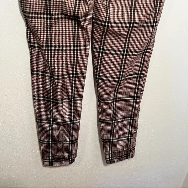 Hollister Women's Sz Small Ultra High-Rise Pant Plaid Houndstooth Beige Burgundy - Image 10