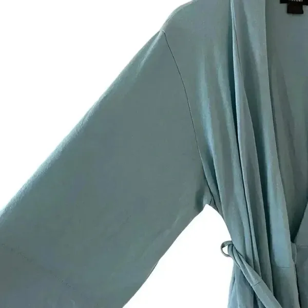 Națori Light Blue Soft Casual Loungewear Women’s Robe Tie Pockets SZ S # 1756 - Image 7