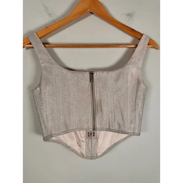 House of CB Elsa‎ Silver Sparkle Cropped Corset Top Women XS Boned Crop SB4834 - Image 3