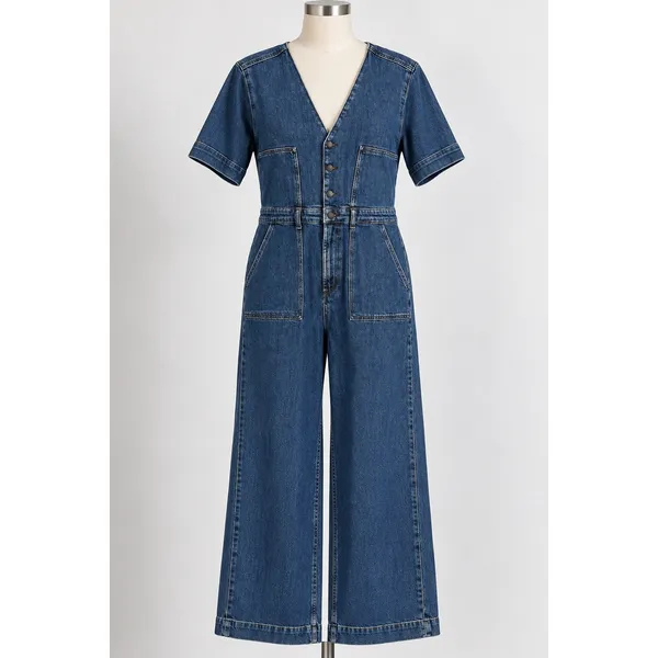 Rails Blue Moon Denim Jumpsuit Wide Leg V-Neck Button Front Blue XXL - Image 13