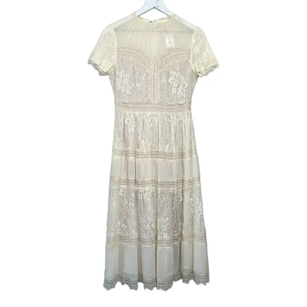 Bohme NWT Short Sleeve Lace Midi Dress Ivory Size Small - Image 5