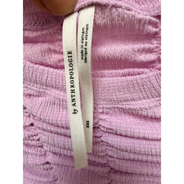 Anthropologie Smocked‎ Short Sleeve Tee Lavender Lilac Textured Crop Top - Image 4