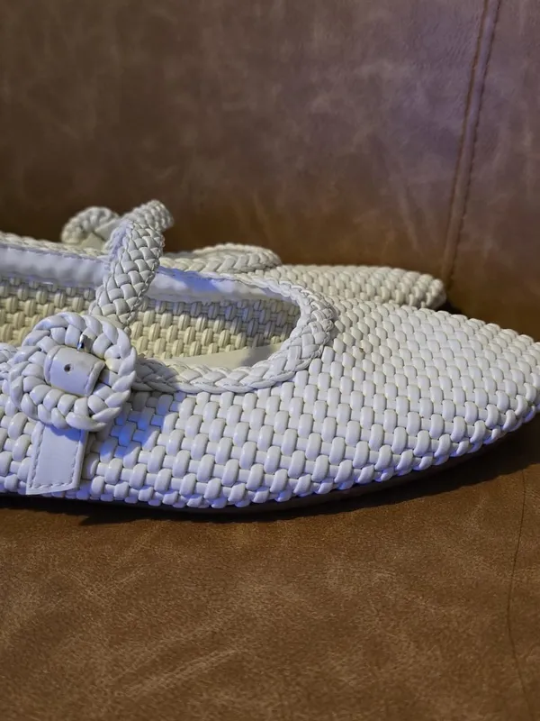 Zara White Woven Mary Jane Flats for women - Image 14