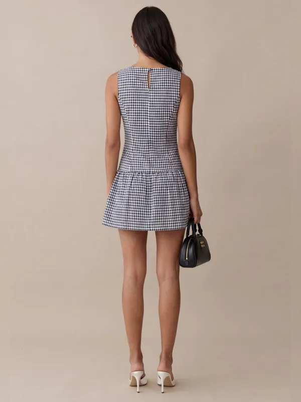 NWT Few Moda Ruth Dress size 2 Navy gingham mini drop waist kourt anine bing - Image 3