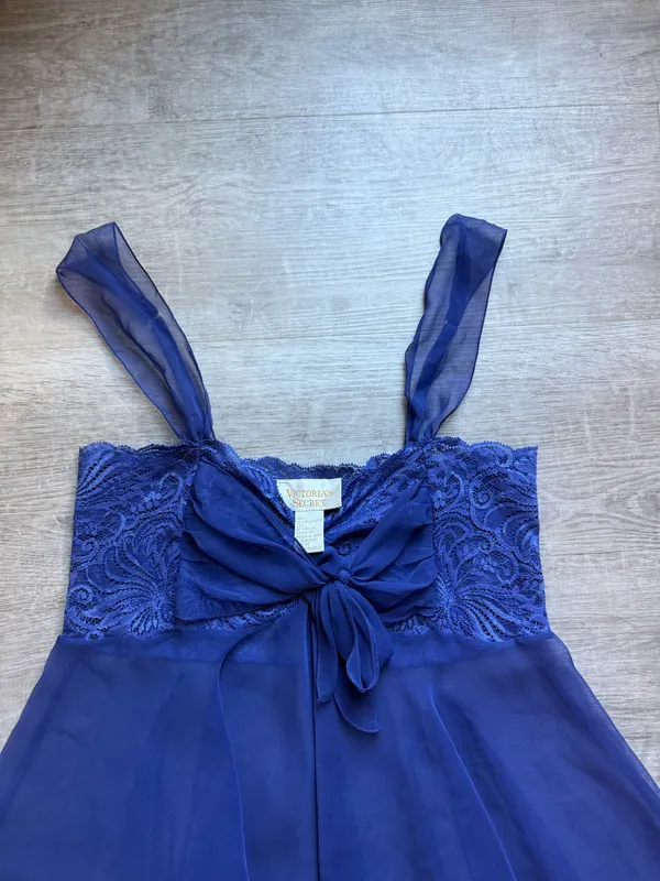 Victoria's Secret Gold Label Vintage Chiffon Lace Babydoll Size M Periwinkle - Image 3