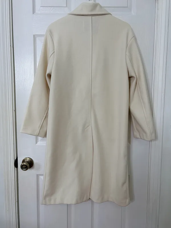 Bershka Ivory Long Coat Quiet Luxury Minimalist Old Money Tailored Classic Size S - Image 3