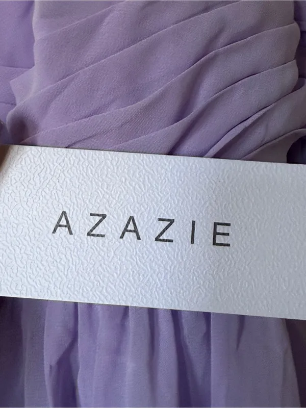 Azazie Lilac Chiffon Wrap Bodice Gown - Image 3