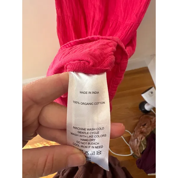 Quince Organic Cotton Gauze Tiered Maxi Dress Hot Pink V-Neck Sleeveless M - Image 4