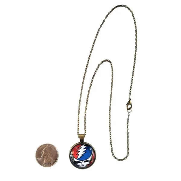 Grateful Dead Steal Your Face Collectible Necklace Antique Brass Chain - Image 5