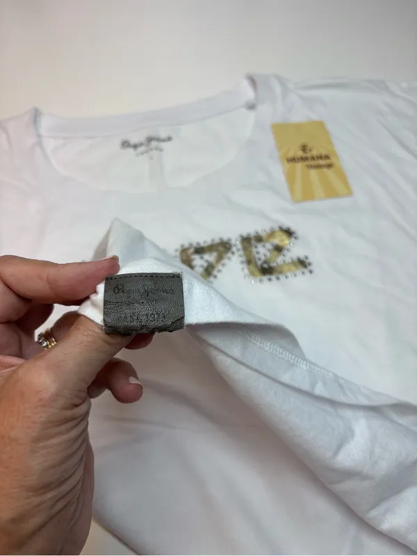 Pepe Jeans London Maggie White Tee with Gold Metallic Logo and Silver Studs NWOT - Image 8