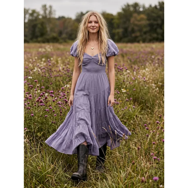 Free People Dainty Ethereal Sundrenched Short Sleeve Maxi Size XL Plum Dust - Image 9