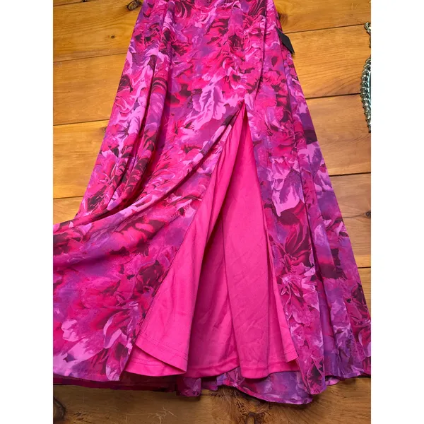 NWT Lulus Beautiful Soul Fuchsia Floral Twist-Front Maxi Dress Cruise Size S - Image 3
