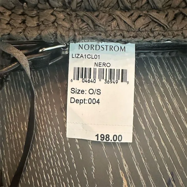 Nordstrom Black Straw & Leather Shoulder Bag Women's Closure Fabric Lined NWT - Image 5