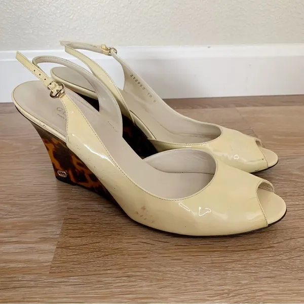 Rare Gucci Size 10 Patent Leather Leopard Peep-Toe Heels, Size 10B - Image 3