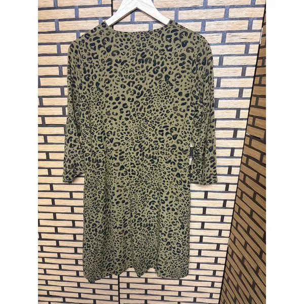 Garnet‎ Hill Olive Green And Black Animal Print Dress Size XS - Image 2
