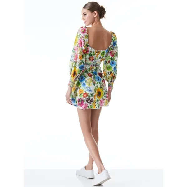 ALICE + OLIVIA Crawford Sweetheart Mini Dress Floral Puff Sleeves Lace Up Size 0 - Image 9